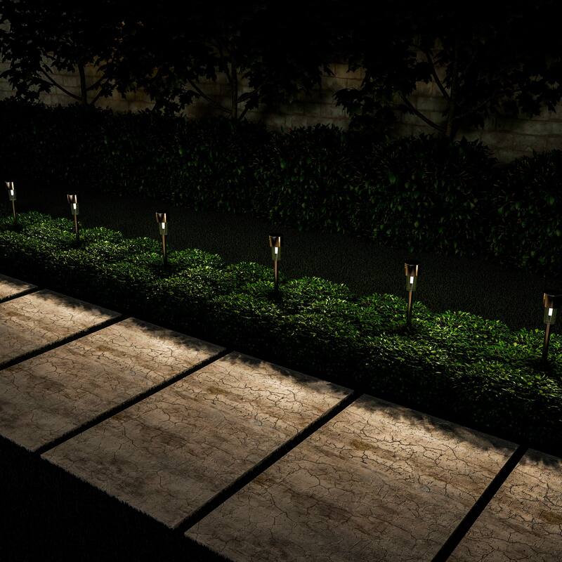 Solar Path Lights 12.2" Stainless Steel Set of 12 Pure Garden - N/A