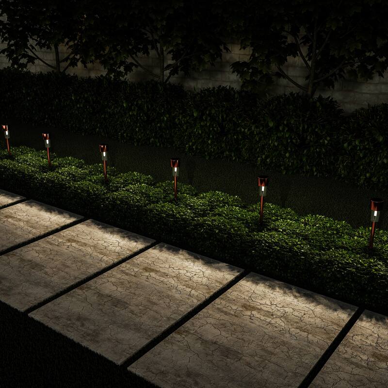 Solar Path Lights 12.2" Stainless Steel Set of 12 Pure Garden - N/A