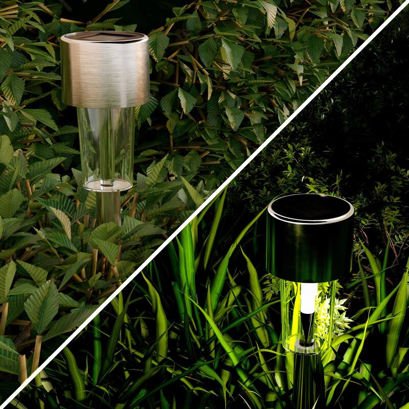 Solar Path Lights 12.2" Stainless Steel Set of 12 Pure Garden - N/A