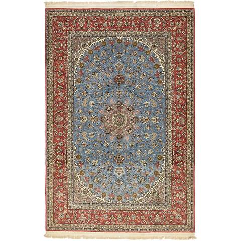 Hand Knotted Isfahan Silk & Wool Area Rug - 6' 7 x 10'