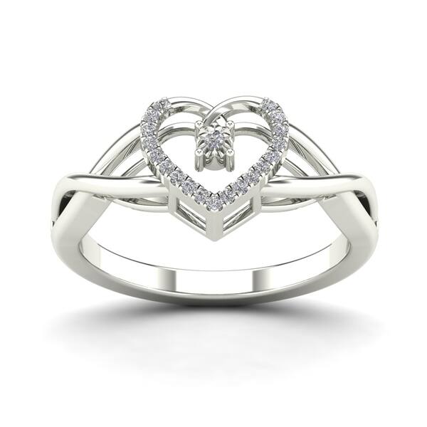 14K White Gold Diamond Accented Open Heart Ring with Pavé Set Gems J-K Color, I1-I2 Clarity 14K White Gold Diamond Accented Open Heart Ring with Pavé Set Gems J-K Color, I1-I2 Clarity