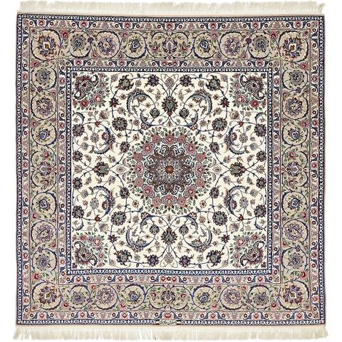 Hand Knotted Isfahan Silk & Wool Square Rug - 6' 7 x 6' 8