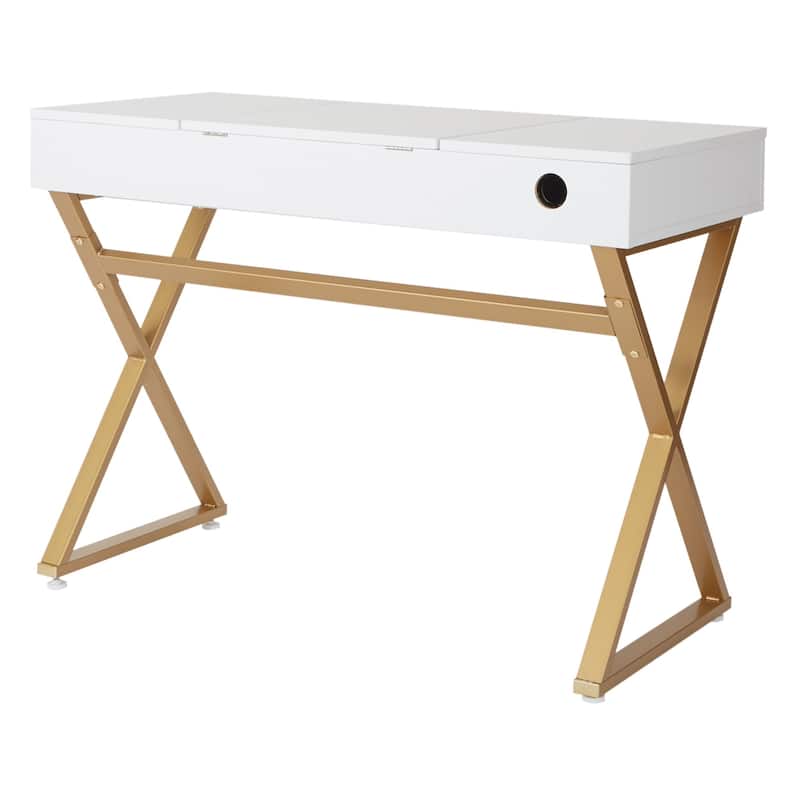 Silver Orchid Davidson White/Gold Vanity Desk - white/ gold