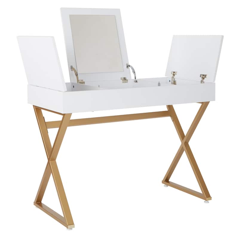 Silver Orchid Davidson White/Gold Vanity Desk
