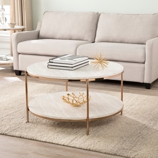 SEI Furniture Henderson Modern Faux Marble Round Coffee Table with Bottom Shelf