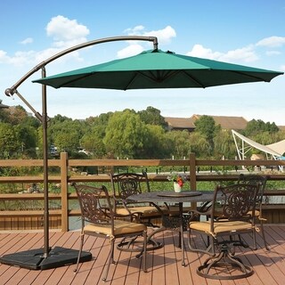 Overstock Weller 10ft Offset Canopy Umbrella With 4 Pc Umbrella Base Weights Dark Green From Overstock Com Daily Mail