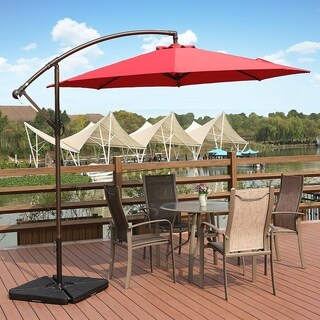 Overstockweller 10ft Offset Canopy Umbrella With 4 Pc Umbrella Base Weights Red Dailymail