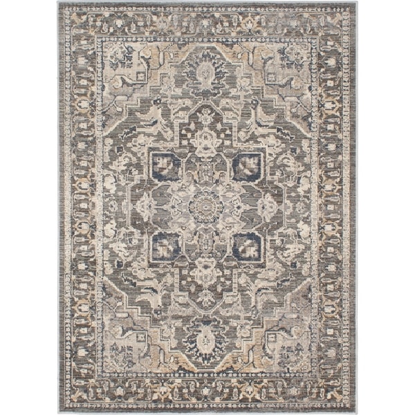 ECARPETGALLERY Machine Woven Persia Cream, Grey Polypropylene Rug - 5'3 X 7'3