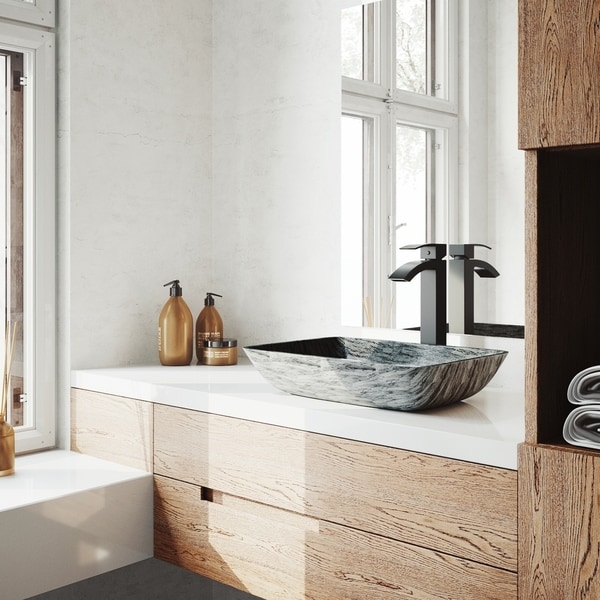 VIGO Titanium Glass Vessel Bathroom Sink and Duris Vessel Faucet Set