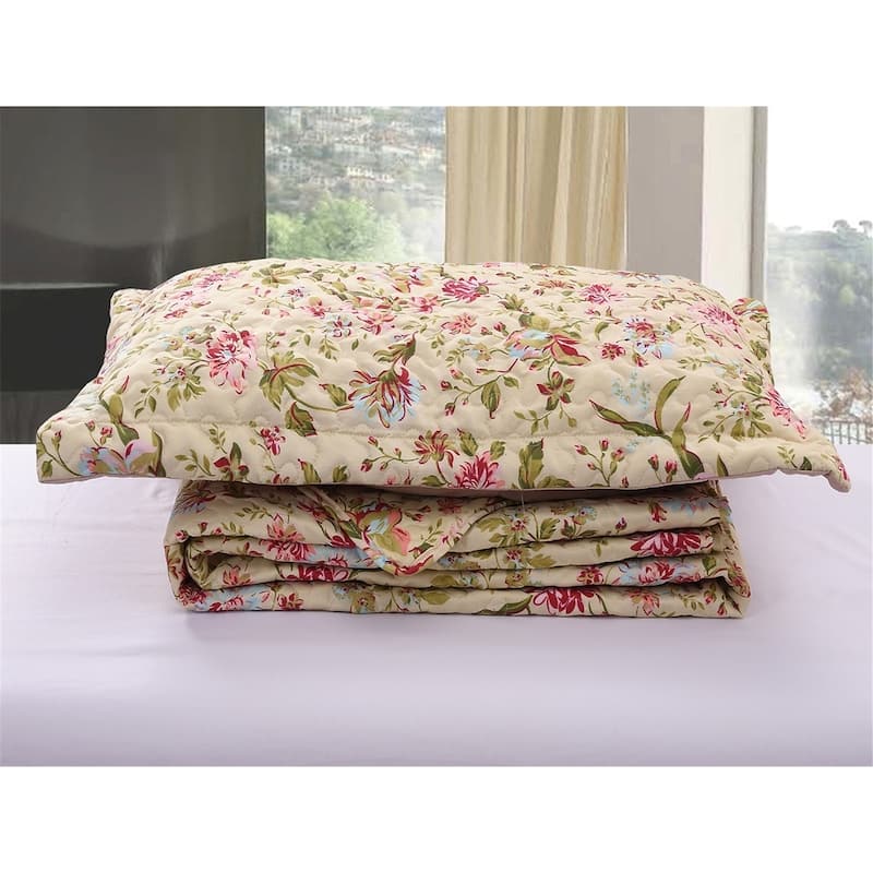 3 Piece Printed Reversible Bedding Quilt Set- Quilt And 2 Shams, Soft & Lightweight Full/Queen,King