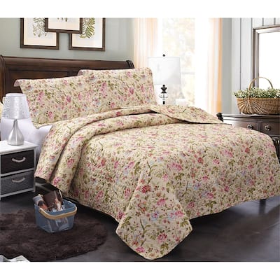 3 Piece Printed Reversible Bedding Quilt Set- Quilt And 2 Shams, Soft & Lightweight Queen,King