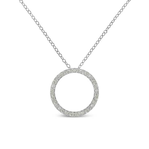 Sterling-Silver 3/4ct TDW Diamond Hoop Circle Pendant Necklace (I-J, I3)