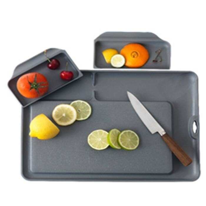 Double Save Cutting Board Dark Grey color with 2 removable trays - N/A