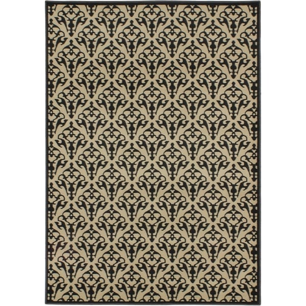ECARPETGALLERY Machine Woven Luxus Cream, Dark Grey Polypropylene Rug - 5'3" x 7'4"