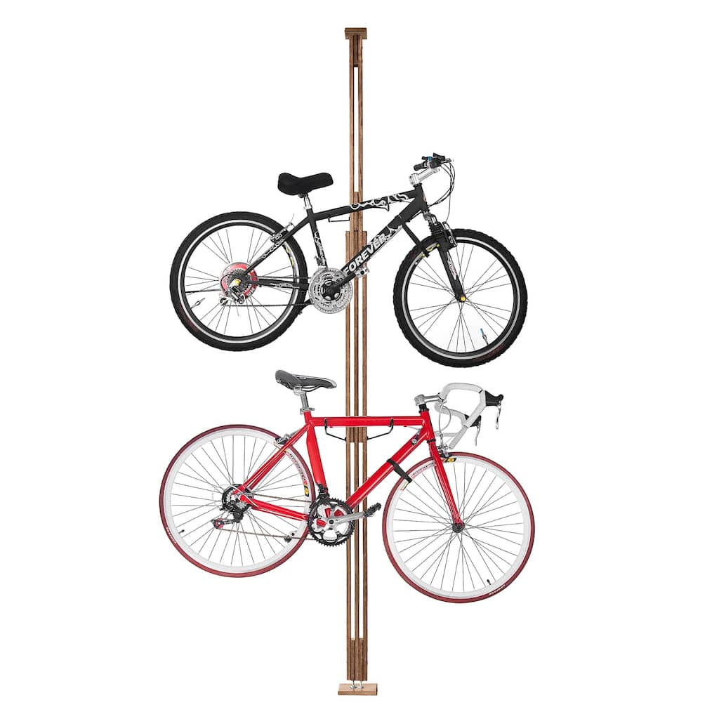 Bike Rack - Adjustable Wood Hanger for Storing - Floor to Ceiling Tension Mount Extends from 7 to 10-Feet by Rad Sportz (Brown)