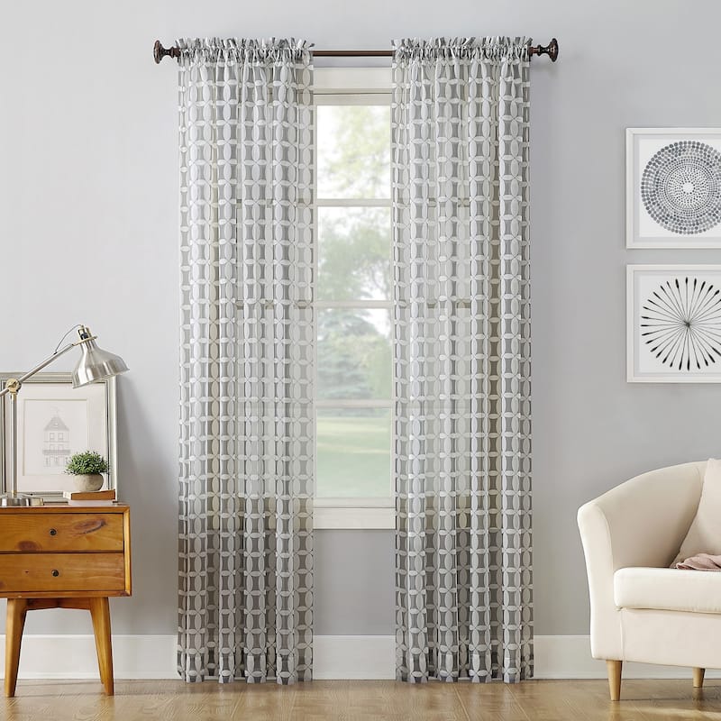 No. 918 Miller Geometric Sheer Rod Pocket Curtain Panel - 59 x 95 - 95 Inches - Grey