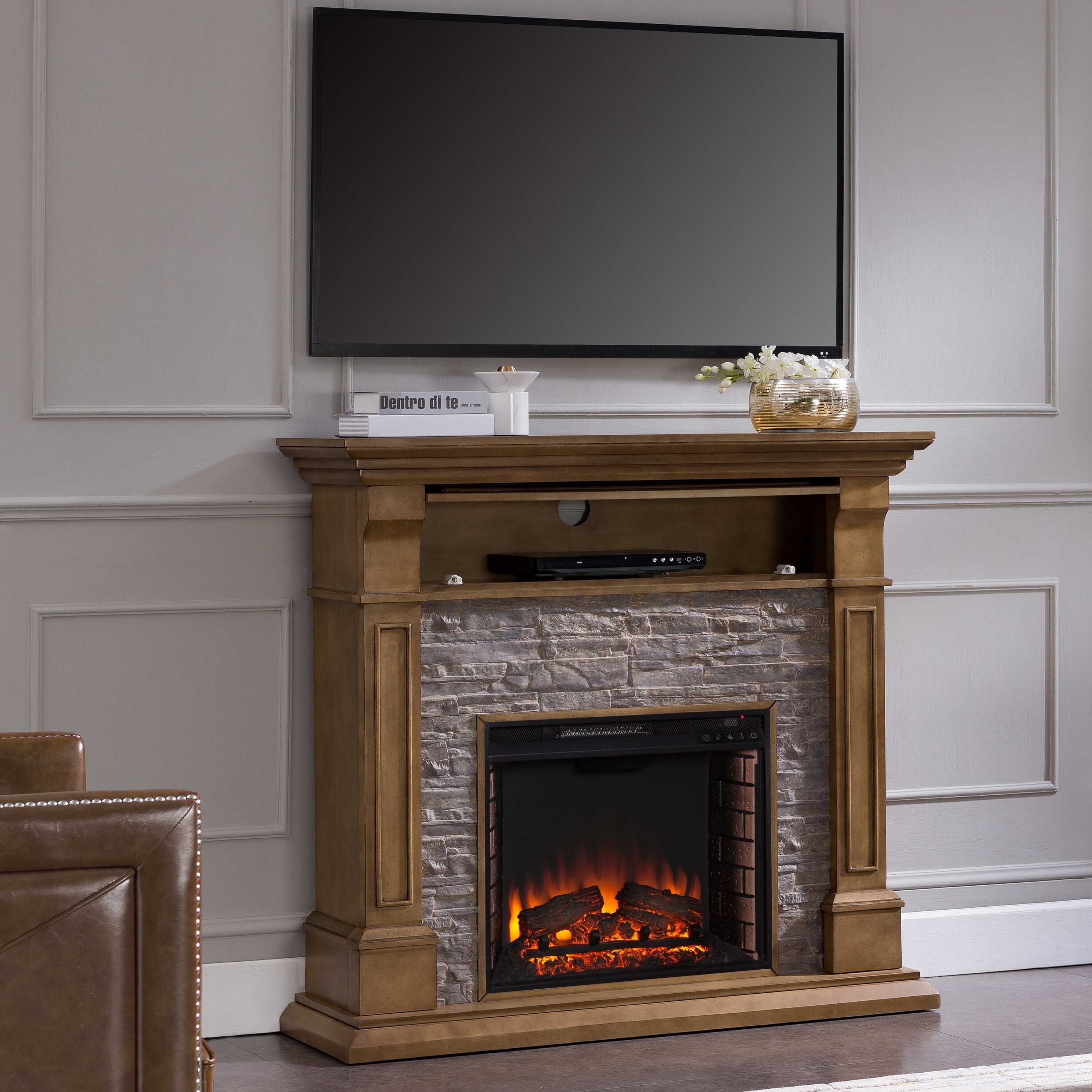 Shop Copper Grove Eisenstadt Faux Stone Media Electric Fireplace