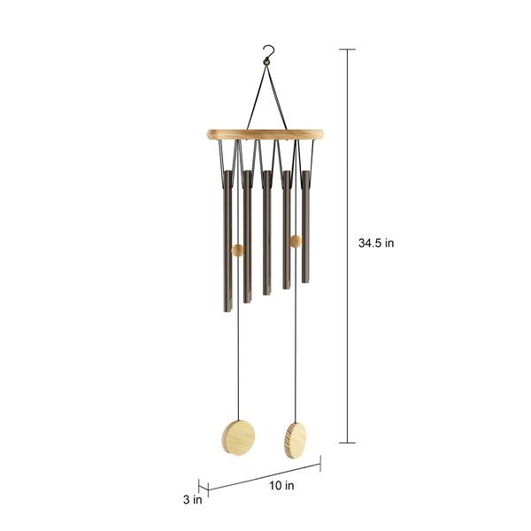 dimension image slide 4 of 3, Metal and Wood Wind Chime- 34.5" Tuned Metal Wind Chimes by Pure Garden
