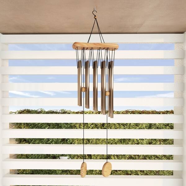 slide 2 of 21, Metal and Wood Wind Chime- 34.5" Tuned Metal Wind Chimes by Pure Garden Bronze