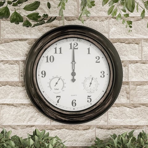 Wall Clock Thermometer 18" Quartz Battery-Powered Pure Garden