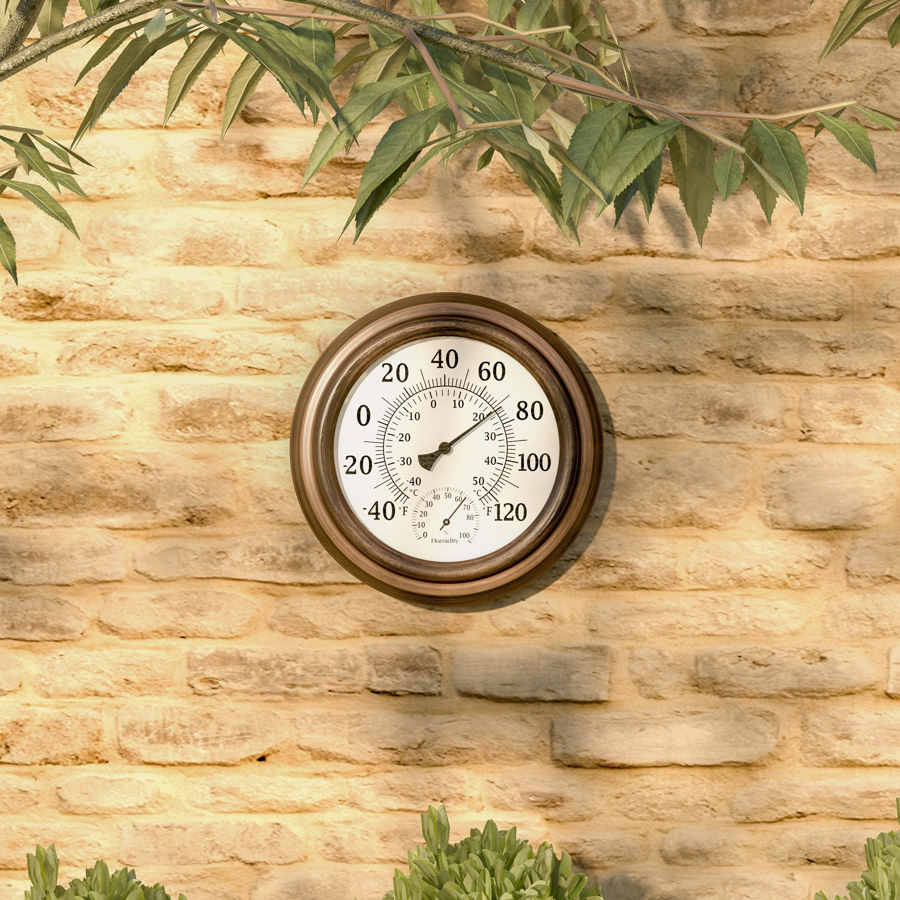 Pure Garden, Wall Clock Thermometer, 18 in. Metal, Waterproof, Black