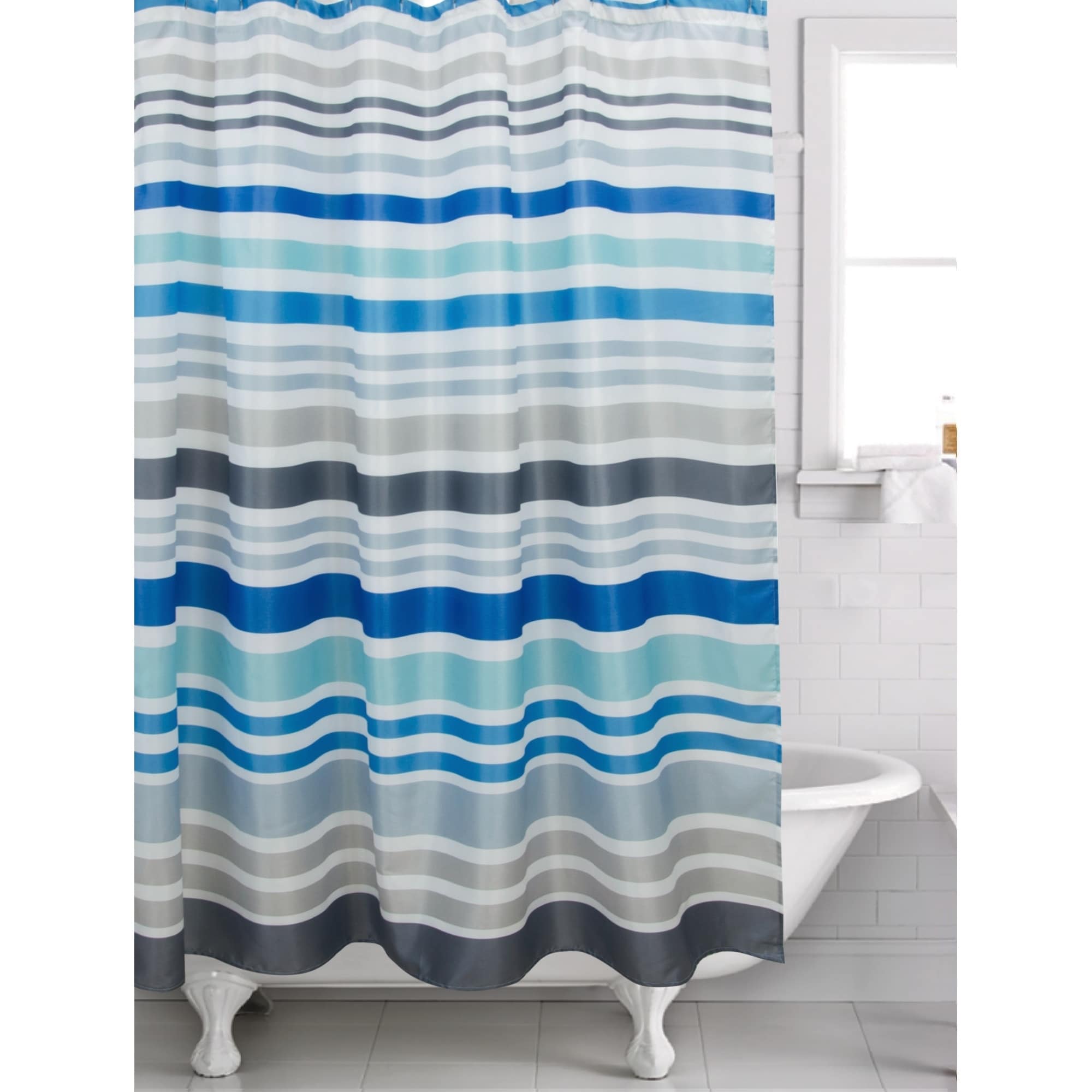 Shop Hip Sripe Blue Shower Curtain 70 X 72 Free Shipping On