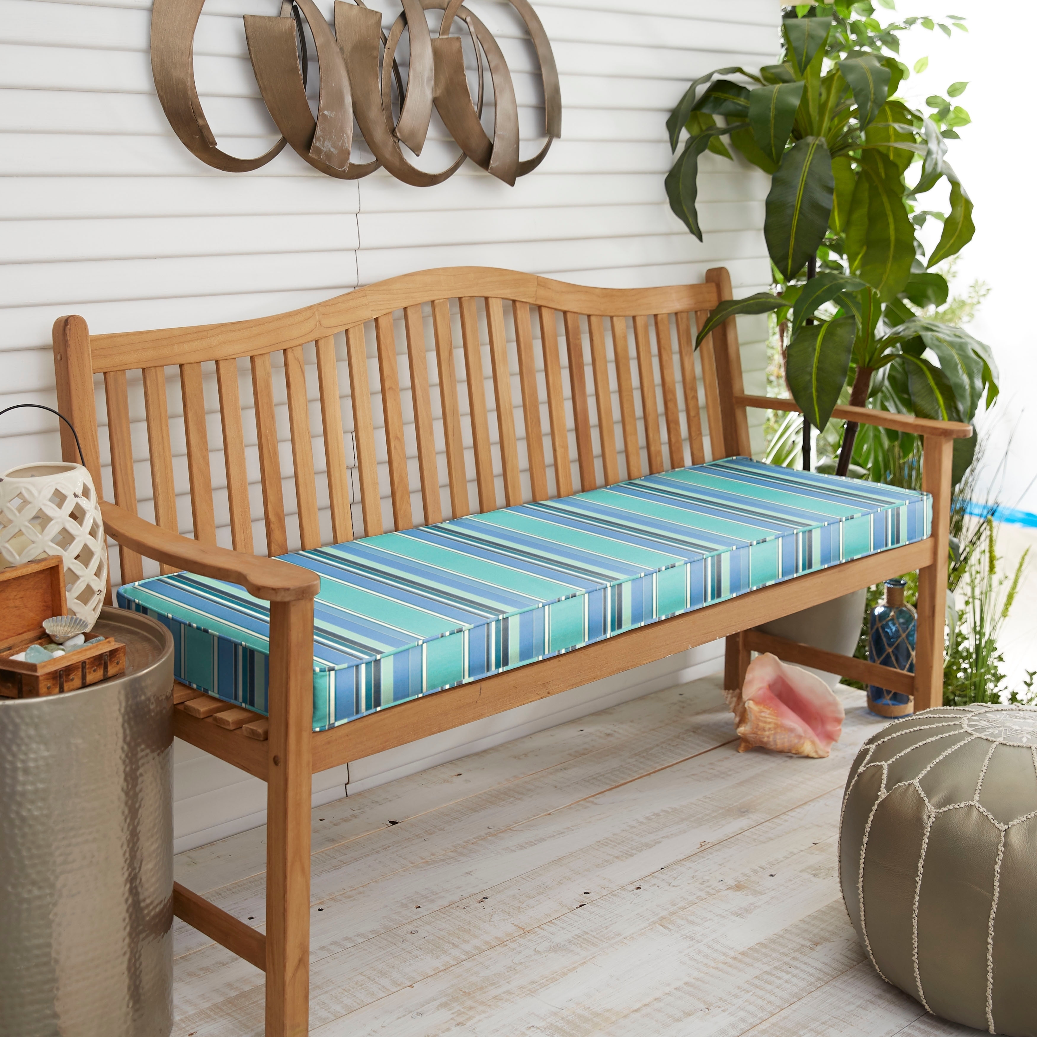 Sunbrella Blue Teal Stripe Indoor Outdoor Bench Cushion 37 To 48