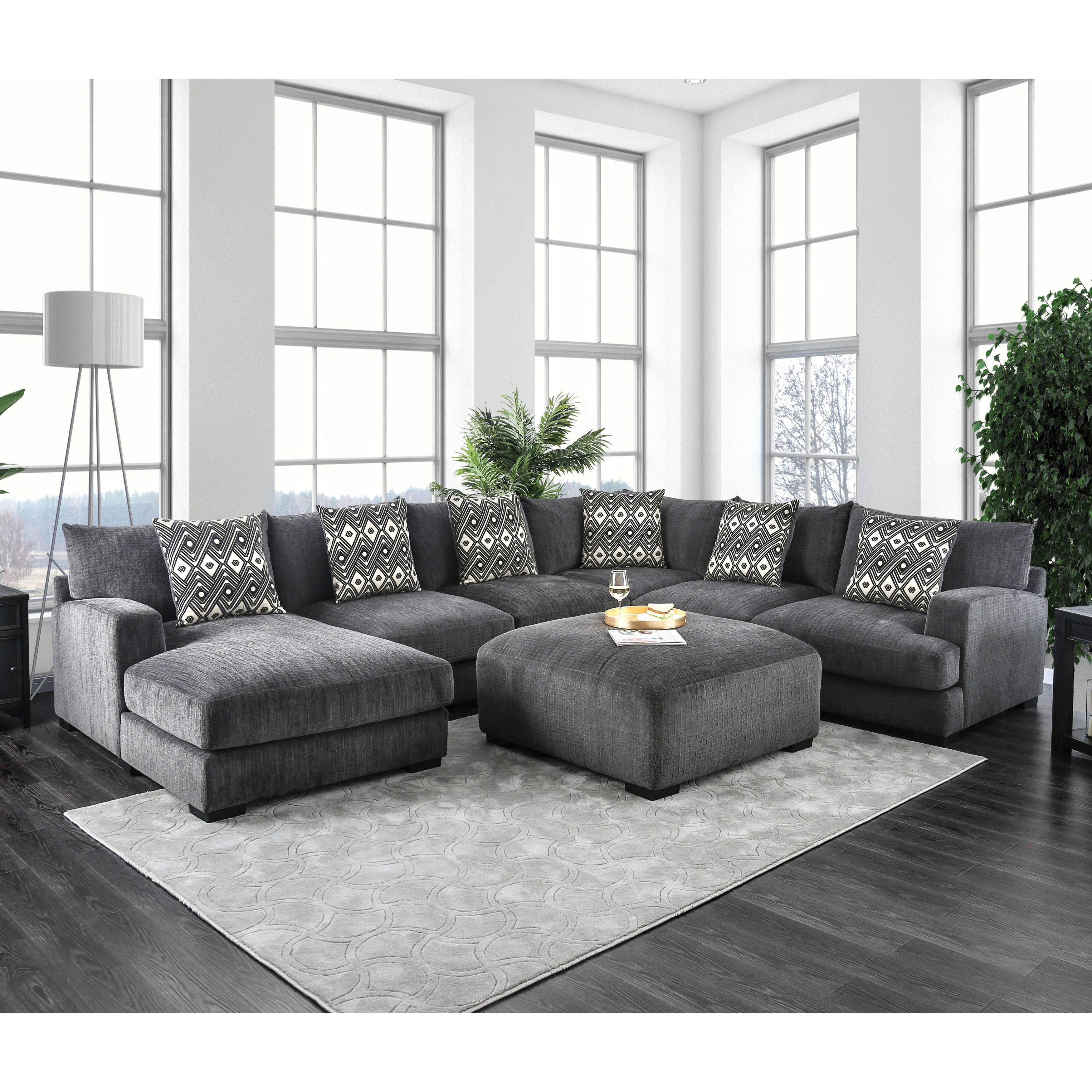 Shop Furniture Of America Cleo Contemporary Grey Chenille Modular