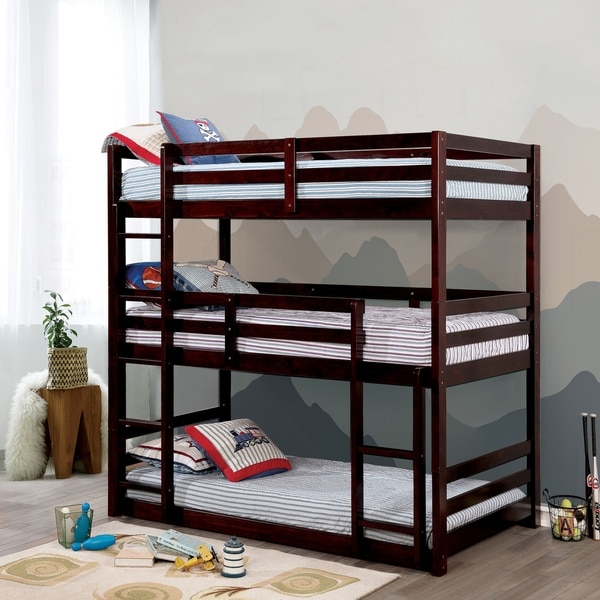 wooden triple bunk bed