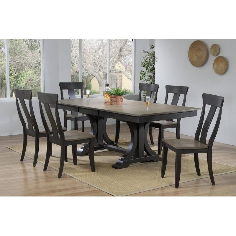 Double Art Deco Antique Grey Stone/Black Stone Panel Back 7-Piece Dining Set