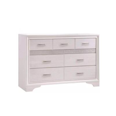 Seven Drawers Wooden Dresser With Hidden Tray and Bar Handles, White