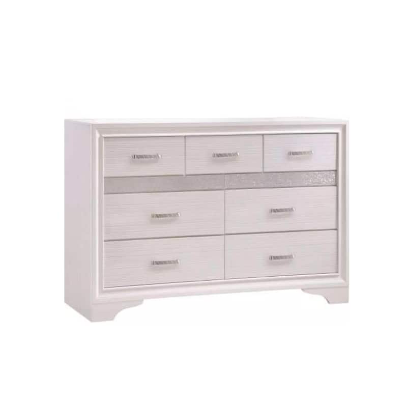 Seven Drawers Wooden Dresser With Hidden Tray and Bar Handles, White