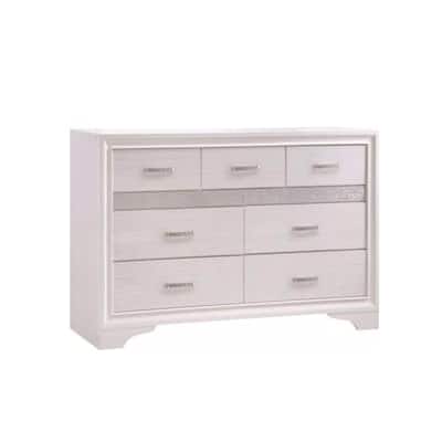 Seven Drawers Wooden Dresser With Hidden Tray and Bar Handles, White