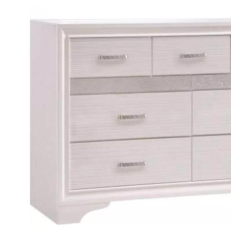 Seven Drawers Wooden Dresser With Hidden Tray and Bar Handles, White