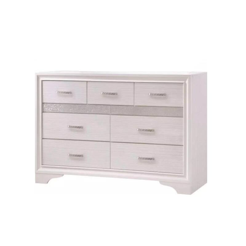 Seven Drawers Wooden Dresser With Hidden Tray and Bar Handles, White