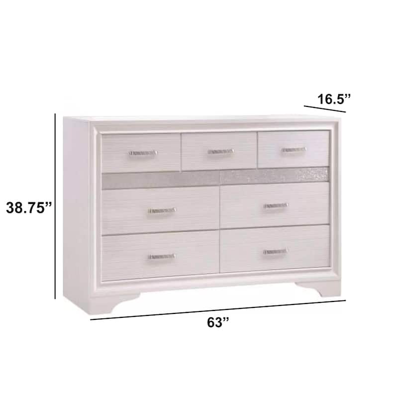 Seven Drawers Wooden Dresser With Hidden Tray and Bar Handles, White