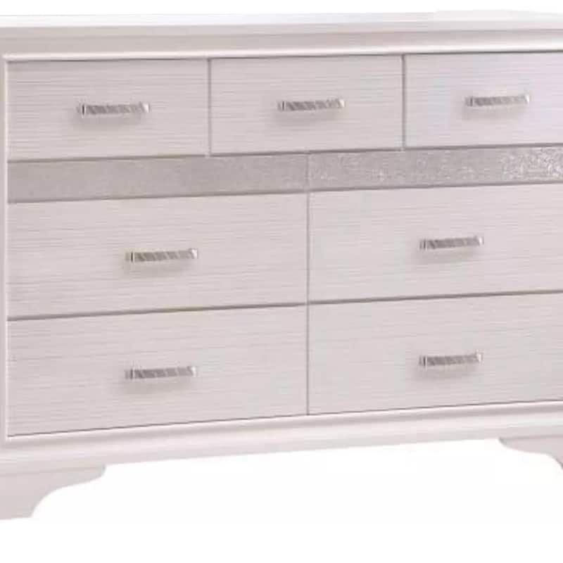 Seven Drawers Wooden Dresser With Hidden Tray and Bar Handles, White