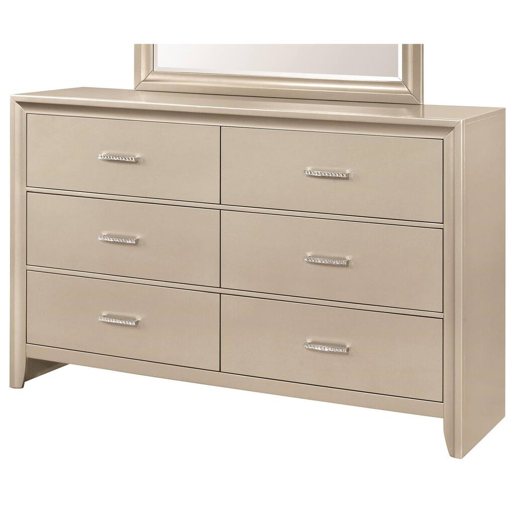 Wooden Drawer Dresser with Rhinestone Pull Handles, Silver