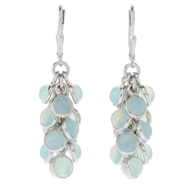 Sterling Silver 1.75" Round Aqua Chaledony Cluster Drop Earrings