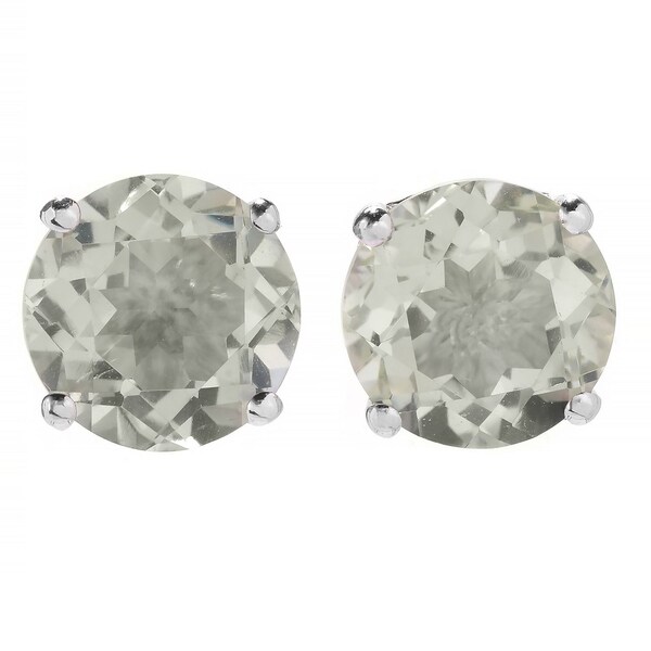 Pinctore Sterling Silver Round Green Amethyst Stud Earrings Pinctore Sterling Silver Round Green Amethyst Stud Earrings