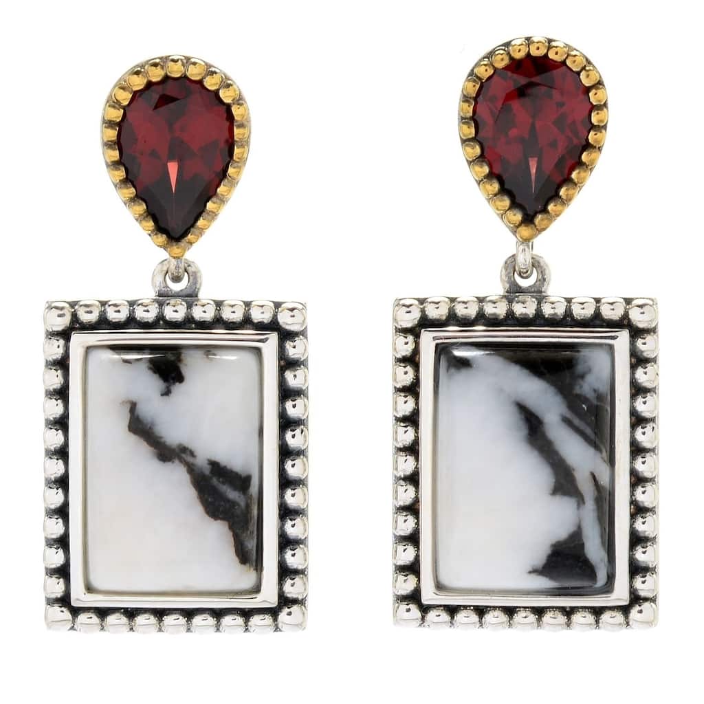 Sterling Silver 1.25" Rectangle & Pear Shaped White Buffalo Earrings