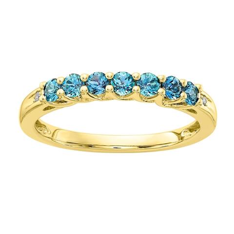 10K Yellow Gold Polished Blue Topaz with Diamond Ring by Versil