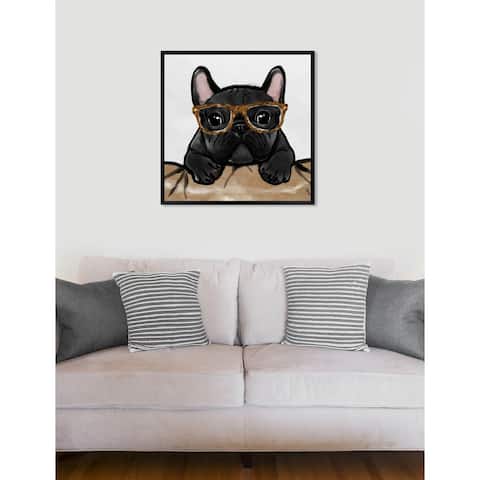 Oliver Gal 'Nerdy Frenchman Tortoise' Black Dogs and Puppies Framed Art Print