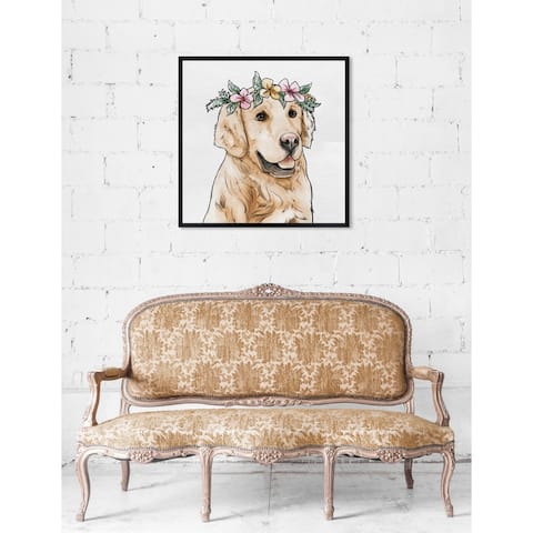 Oliver Gal 'Floral Crowned Golden Retriever' Dogs and Puppies Framed Art Print