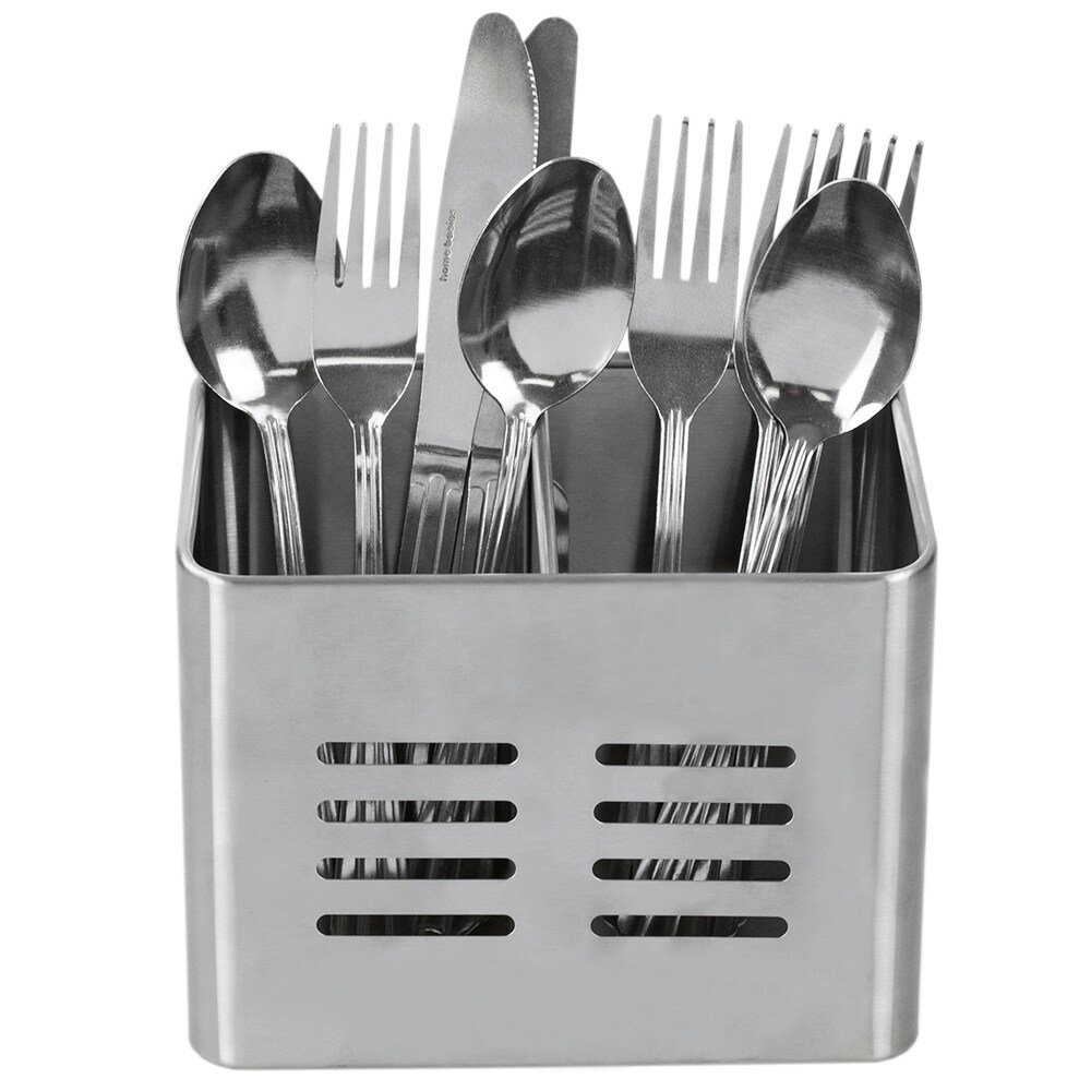 Home Basics Silver Dual Compartment Stainless Steel Cutlery Holder Home Basics Silver Dual Compartment Stainless Steel Cutlery Holder