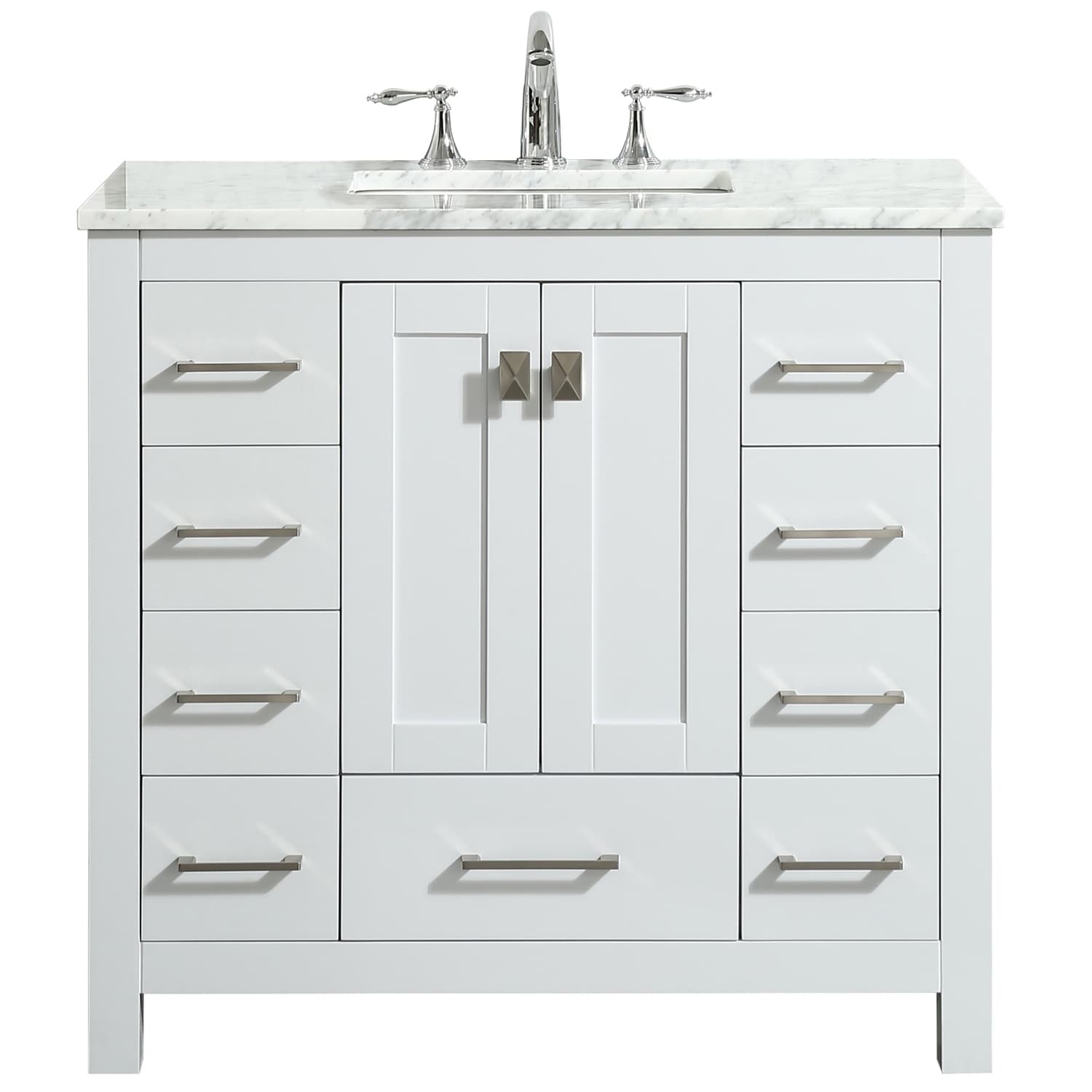 Eviva Hampton 36 Inch White Transitional Bathroom Vanity With White Carrara Countertop And Undermount Porcelain Sink Overstock 23565148