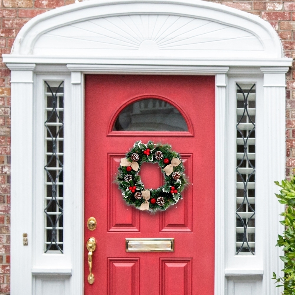 ALEKO Wall Door Decorative Holiday Christmas Wreath Green and Red
