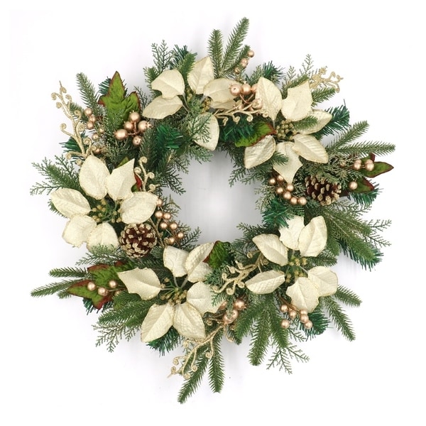 ALEKO Decorative Holiday Christmas Wreath 23.5" Green and Gold