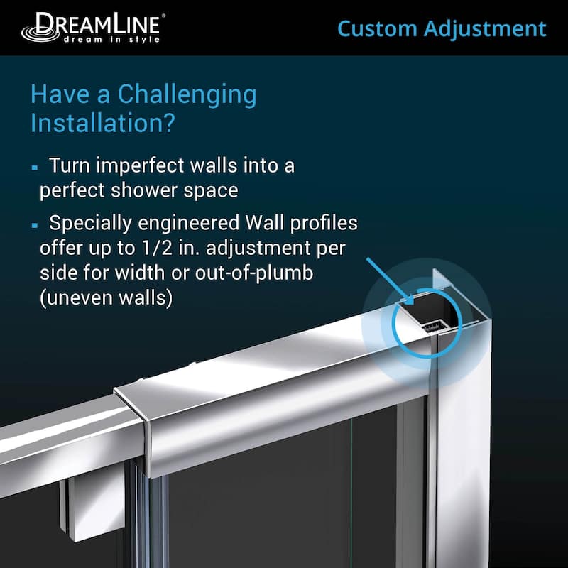 DreamLine Flex 30 1/2 in. D x 28-32 in. W x 72 in. H Semi-Frameless Pivot Shower Enclosure - 30.5" x 28.44" - 32.44"
