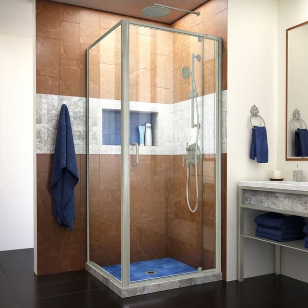slide 2 of 12, DreamLine Flex 30 1/2 in. D x 28-32 in. W x 72 in. H Semi-Frameless Pivot Shower Enclosure - 30.5" x 28.44" - 32.44"